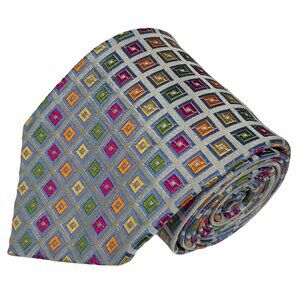 Paul Stewart Men's Silver Geometric Made in Italy Silk Tie
